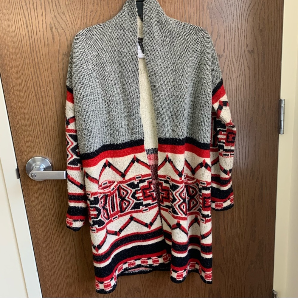 BCBGMaxAzria Aztec Red Cardigan Longline Lagenlook Sweater Small